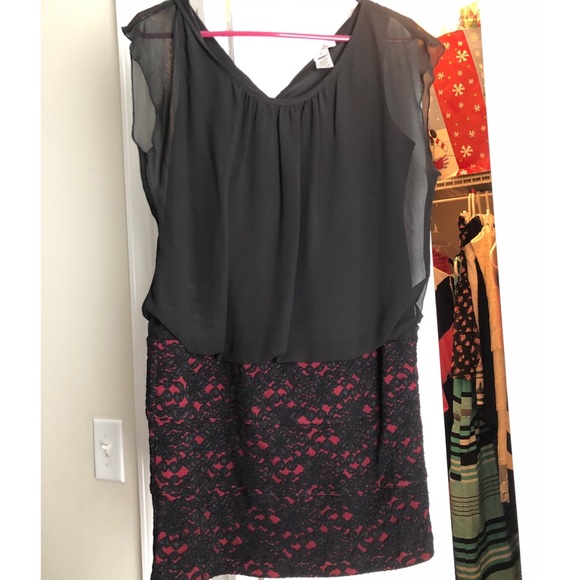 Black & red chiffon and lace dress size L - Picture 1 of 1